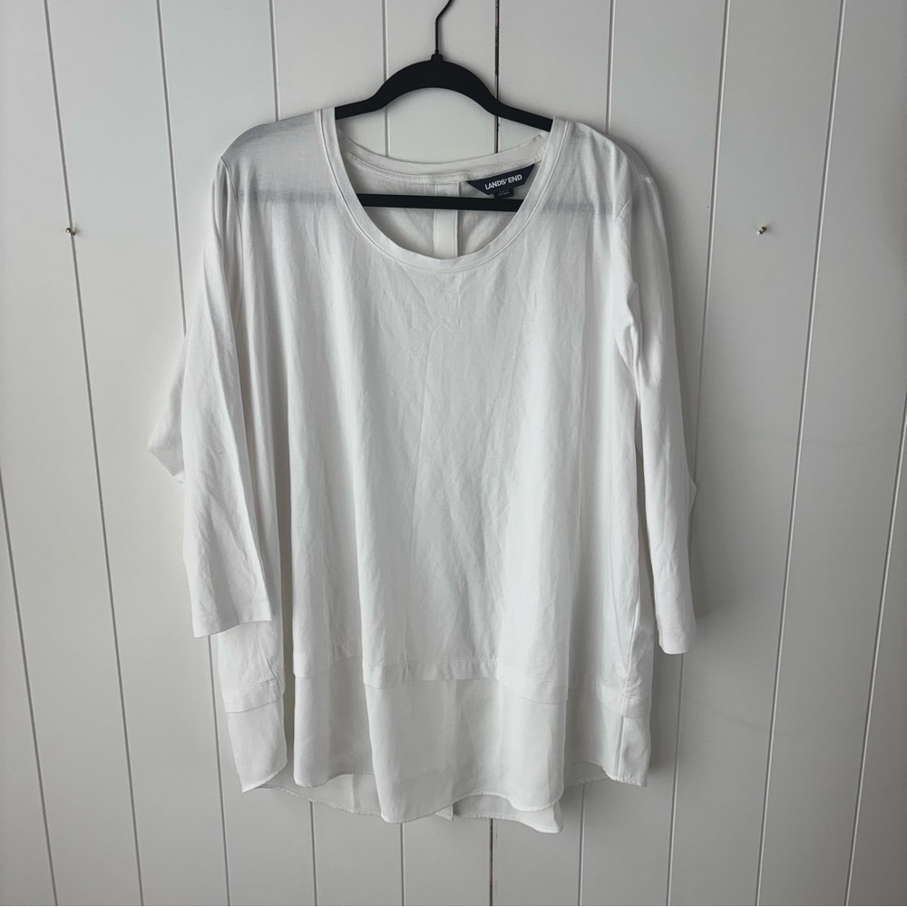 Lands' End White Flowy Tunic Blouse 3/4 Sleeve Plus 2X Women